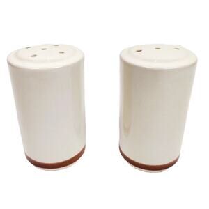 Vintage Salt and Pepper Shakers Japan Tan Brown Stripe Stoneware 3.5" Retro MCM